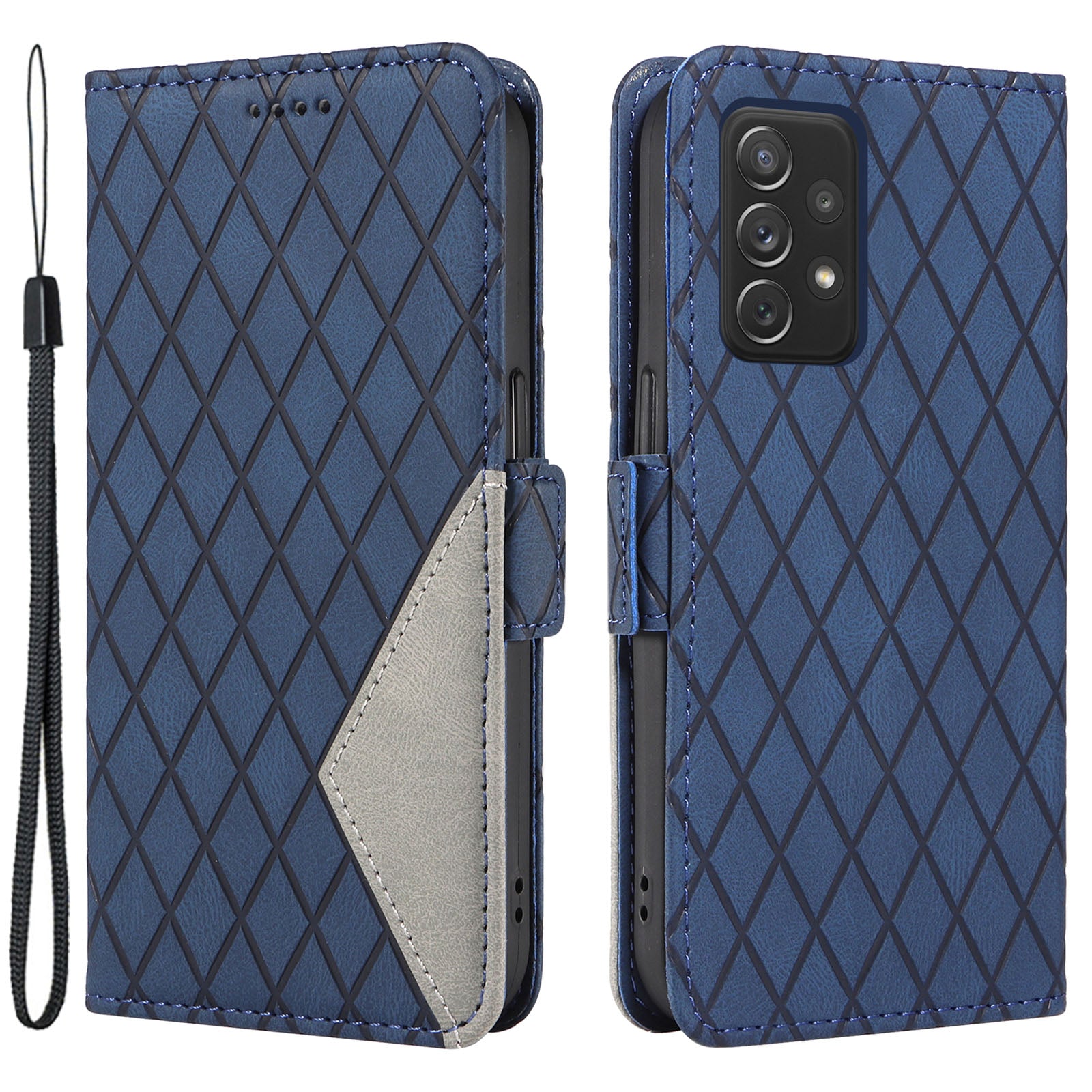 For Samsung Galaxy A72 4G / 5G Rhombus Imprinted Leather Wallet Stand Phone Cover Color Splicing Case For Samsung Galaxy A72 4G / 5G Rhombus Imprinted Leather Wallet Stand Phone Cover Color Splicing Case